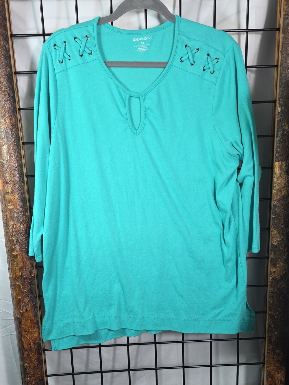 croft & barrow Turquoise Lace-Up Shoulder Long Sleeve Tee